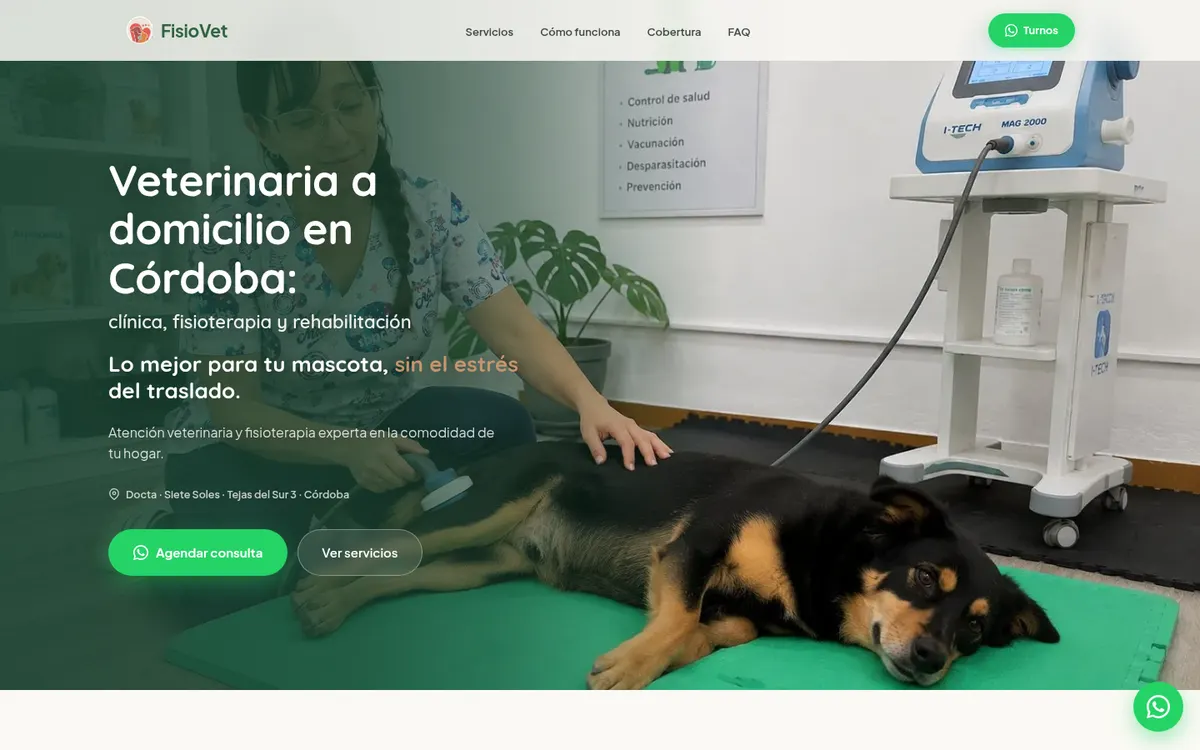 Captura del sitio de FisioVet Córdoba